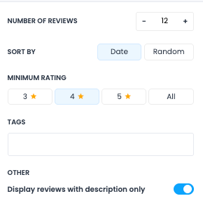 Reviews on my website - Rating filter